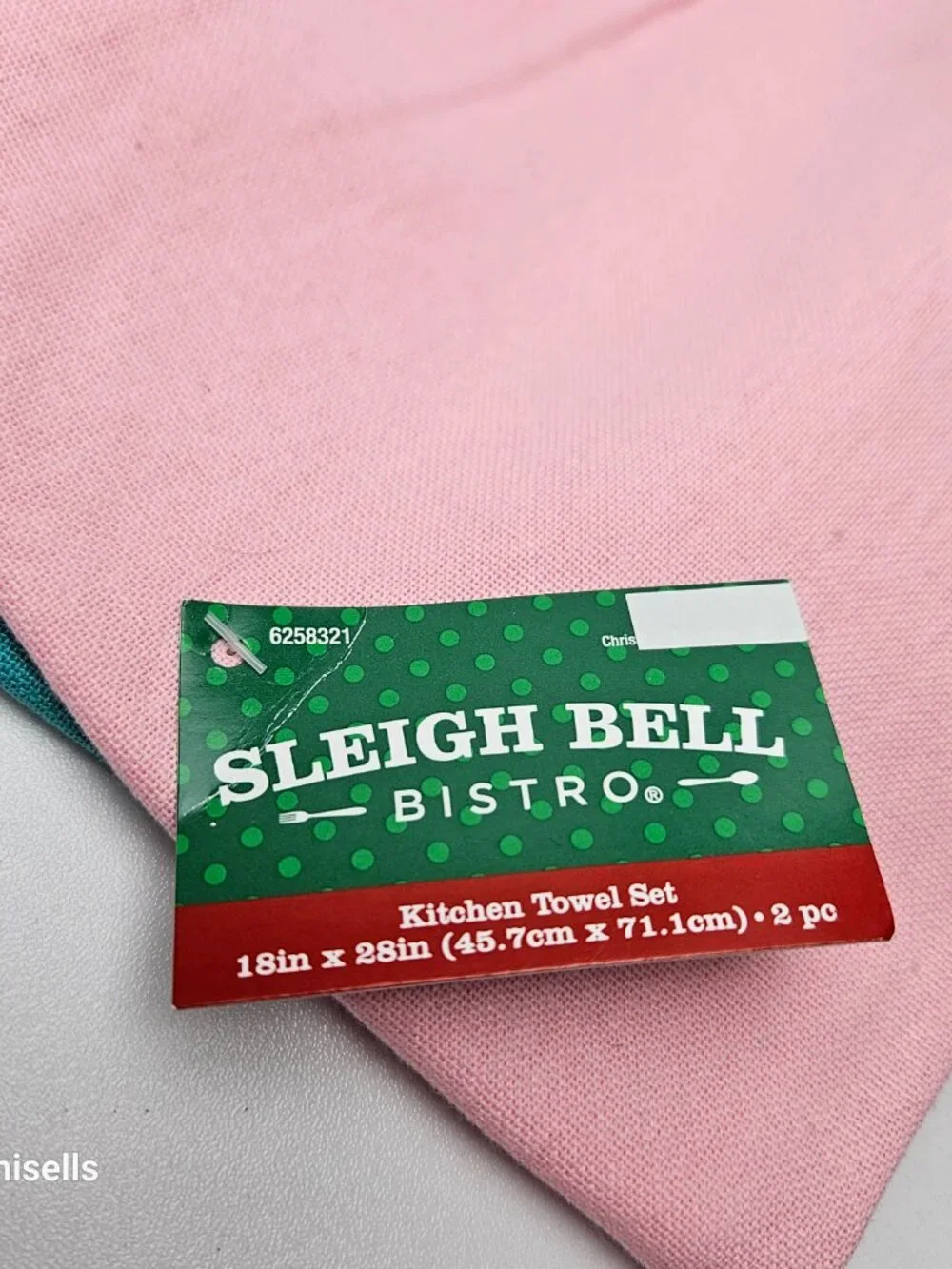 christmas kitchen towel ste in pink and teal